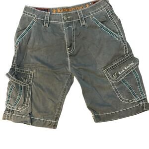 Y2K Designer Rock Revival Cargo Shorts Embroidered Utility Mens Size 34 Slim